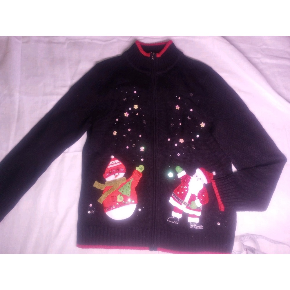Mercer Street Studio Small Tight Knit Ugly Christmas Jacket Sweater Blk